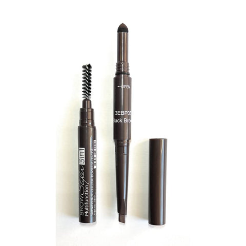 (3 pcs) Nabi 3 in 1 Eye Brow Pencil, Eyebrow Pencil with Brow Brush and Eye Brow Filling Powder (Black Brown)
