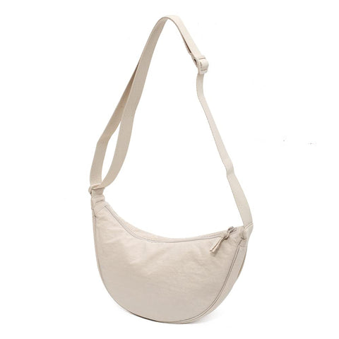 Nylon Crescent Bag Crossbody Bag for Women Men Everyday Sling Bag Small Hobo Shoulder Bag with Adjustable Strap, Beige