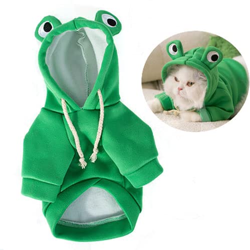 Pet Funny Hoodie Ugly Christmas Sweater Cold Weather Warm Coat for Puppy Small Dog Halloween Party Costume Cute Hoodie (XX-Large, Green Frog)