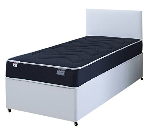 2FT6 Small Single White Faux leather Divan Bed Set Including Deep Quilt Mattress And Headboard