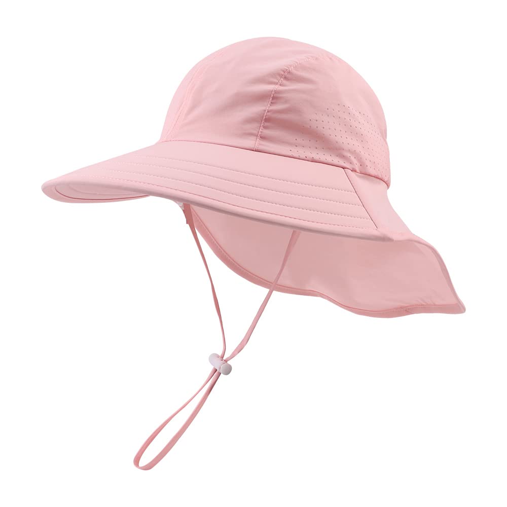 Toddler Summer Hat with Neck Flap Waterproof Kids Swim Hat Baby UV Protection Sun Hats Beach Cap for Boys Girls (1-4 Years, Pink)