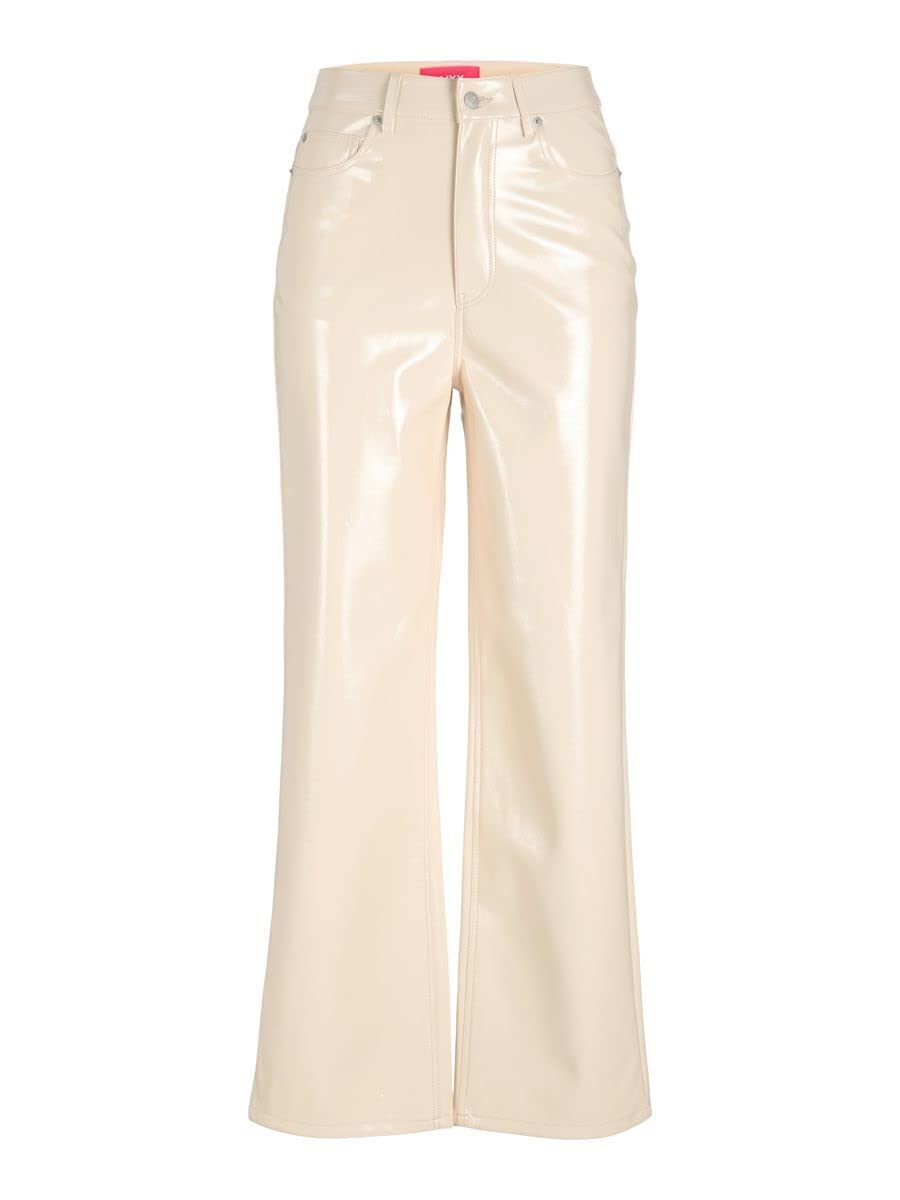 JJXX Women's Jxkenya Hw Straight Faux Leat Pants Noos, Seedpearl/Detail: Shiny, M