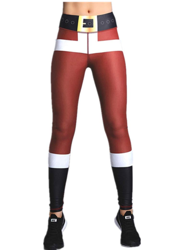 Konluesr Christmas Leggings Women Xmas Costume Leggings Workout Running Tights Yoga Pants