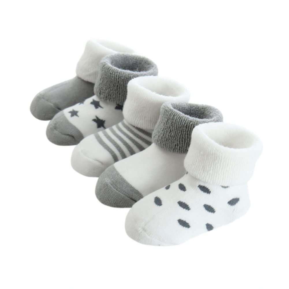 FedMois Baby Thick Winter Socks Cotton Toddler Infant Newborn Cozy Warm Socks Pack of 5, Grey, 6-12 months