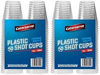 Caterserve Crystal Clear Hard Disposable Plastic Shot Glasses Heavy Duty Reusable Glass 30ml - 1 oz (50 Cups)