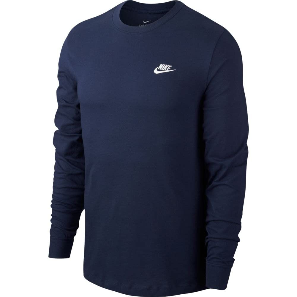 Nike Sportswear Men's Long-Sleeve T-Shirt (as1, Alpha, m, Regular, Regular, Midnight Navy/White, Medium)
