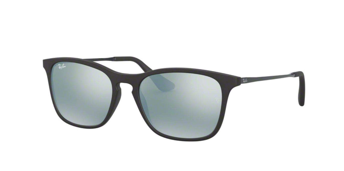 Ray-Ban Junior Kids' Rj9061Sf Asian Fit Rectangular Sunglasses, Rubber Black/Grey Flash, 52 mm