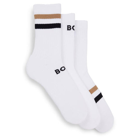 BOSS Men's 3P QS Rib Stripe CC Short Socks, White100,