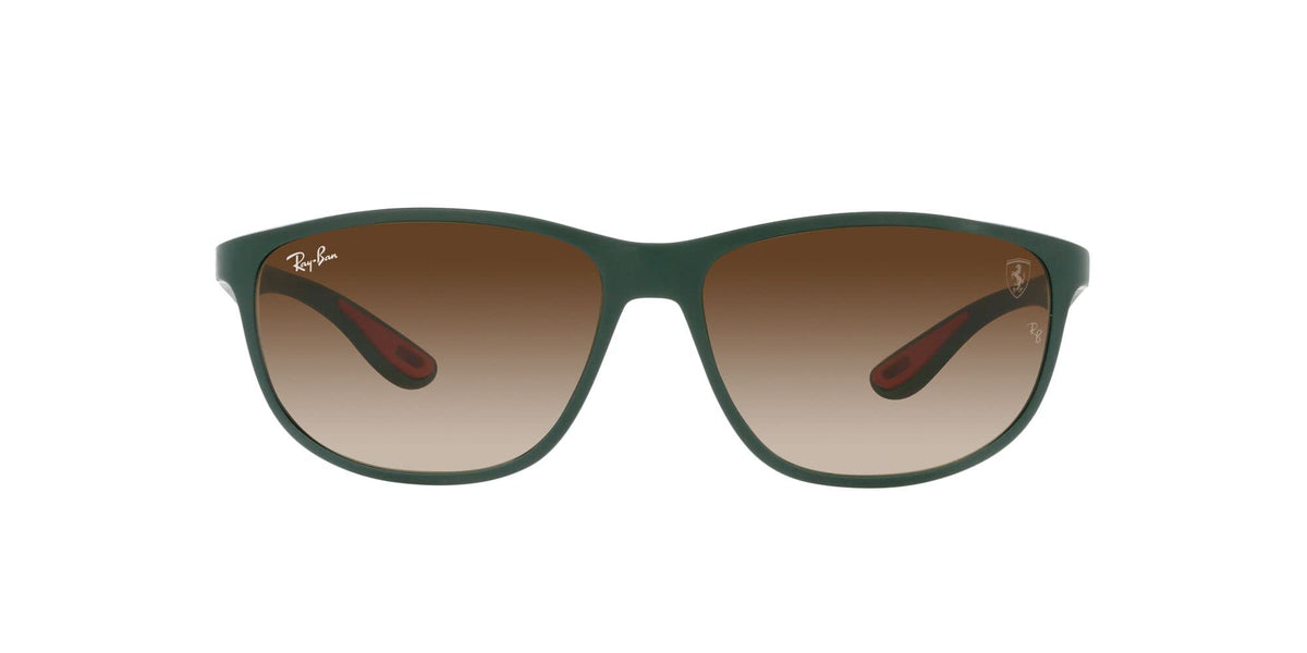 Ray-Ban RB4394M Scuderia Ferrari Collection Square Sunglasses, Matte Green/Brown Gradient, 61 mm