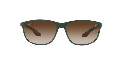 Ray-Ban RB4394M Scuderia Ferrari Collection Square Sunglasses, Matte Green/Brown Gradient, 61 mm