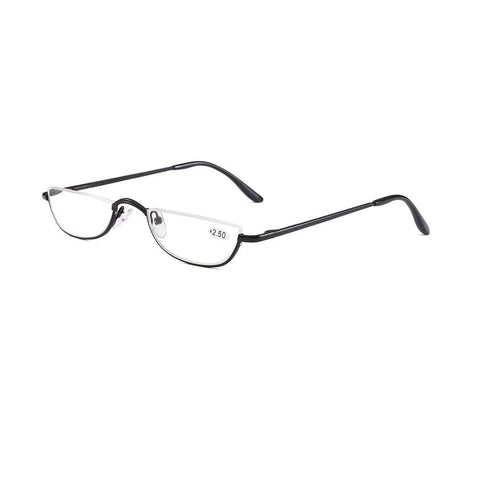 KoKoBin Half Frame Reading Glasses Spring Hinges for Men Women Slim Half Moon Lens Readers Metal Semi Rimless Eyewear(Black?+3.5)