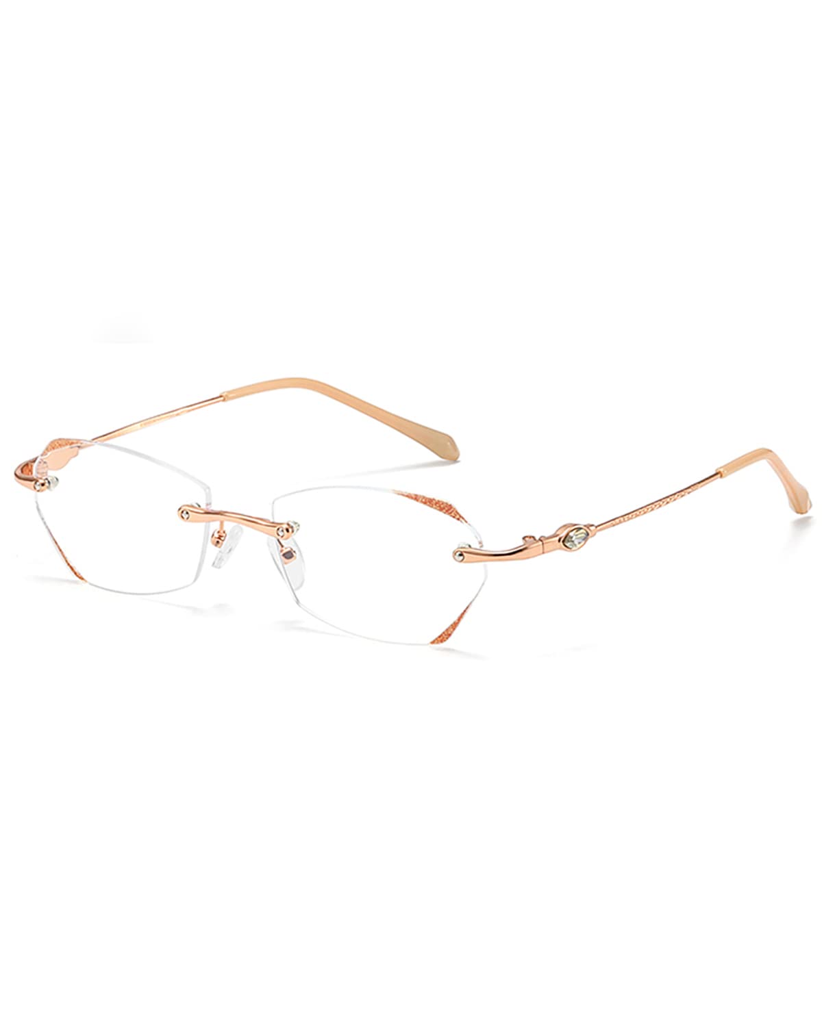 TERAISE Frameless Reading Glasses For Women With Blue Light Blocking,Fashion Diamond Cutting Rimless Eyeglasses