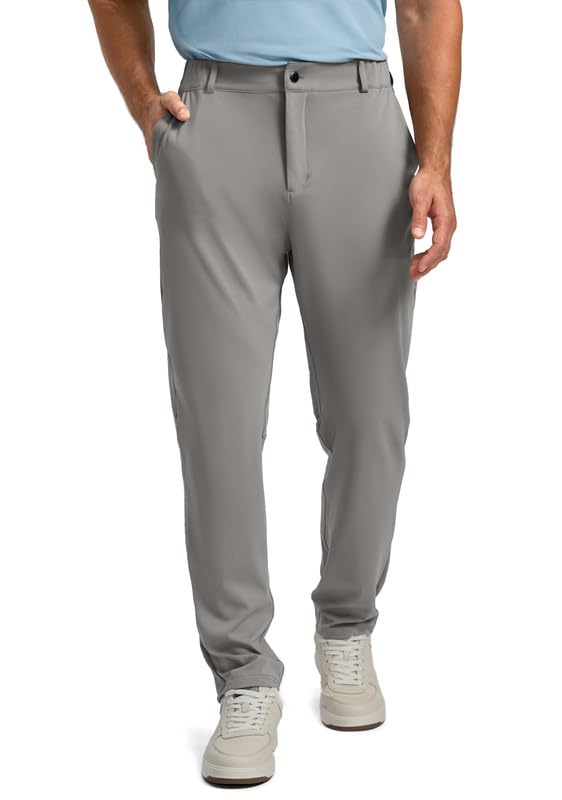 Soothfeel Men's Golf Pants with 5 Pockets Slim Fit Stretch Sweatpants Casual Travel Dress Work Pants for Men (Light Grey, M)