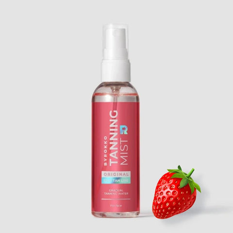 BYROKKO Strawberry Tanning Mist, Face and Body Gradual Self Tanning Water 100 ml (3.4 Fl. Oz.) with Hyaluronic Acid and Vitamin B, Natural Summer Tan without Orange Tones