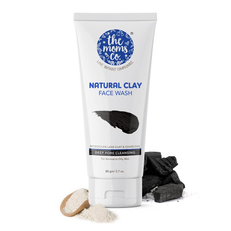 The Moms Co. Natural Clay Face Wash with Moroccan Lava Clay & Activated Charcoal l Purifies,Detoxes &Glowing l Normal to Oily Skin -80 ml