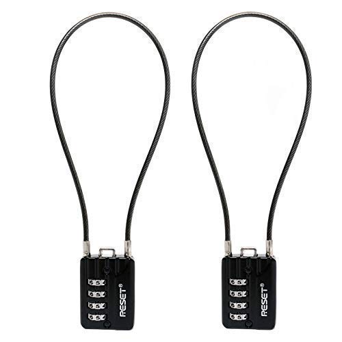 RESET-200 4 Digit Combination Padlock with 12 inches Steel Cable,Cable Lock for Locker Luggage Suitcase Gun Case Toolbox Helmet Black,2 Pack