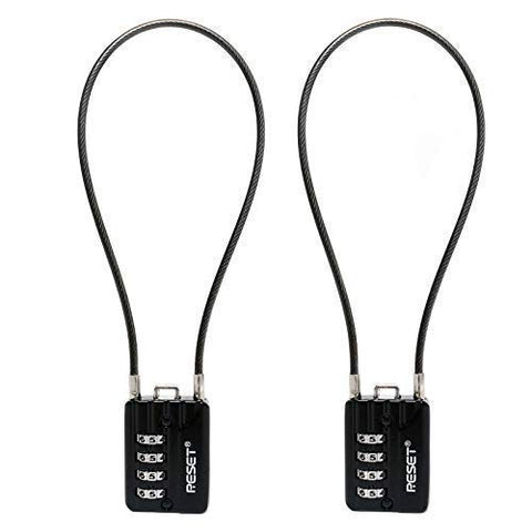 RESET-200 4 Digit Combination Padlock with 12 inches Steel Cable,Cable Lock for Locker Luggage Suitcase Gun Case Toolbox Helmet Black,2 Pack
