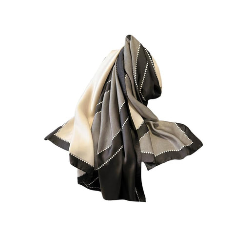 Trillion London® Spring Collection | Designer Silk Scarf For Women | Lightweight Neck Scarves | Shawl Wraps | Black & Beige | Suitable for Daily Life | Travelling & Gifting | Smooth & Soft Finish