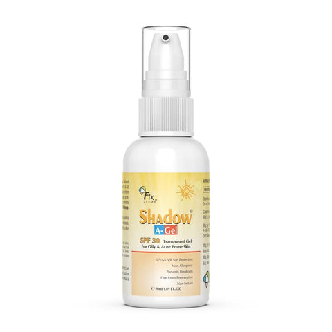 Fixderma Shadow Sunscreen A-Gel SPF 30 | Dermatologist Tested Sunscreen for Face | Non-oily Sunscreen for Acne Prone Skin, Transparent Gel | Broad Spectrum Sunscreen for UVA Protection - 1.7 Fl Oz