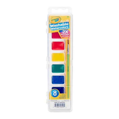8 Ct. Washable Watercolor Pans With Plastic Handled BrUSh
