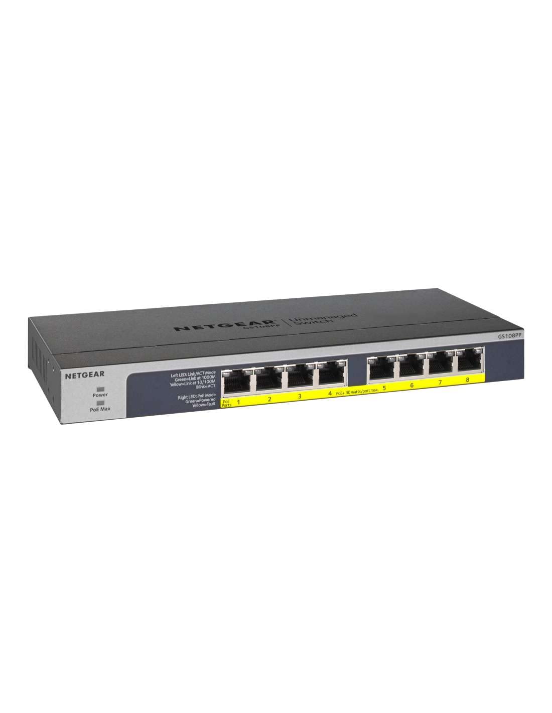 NETGEAR 8 Port PoE Switch (GS108PP) - 8 Port Gigabit Ethernet Switch with 8 x PoE+ 123W, Desktop, Wall Mount or Rackmount, and Limited Lifetime Protection