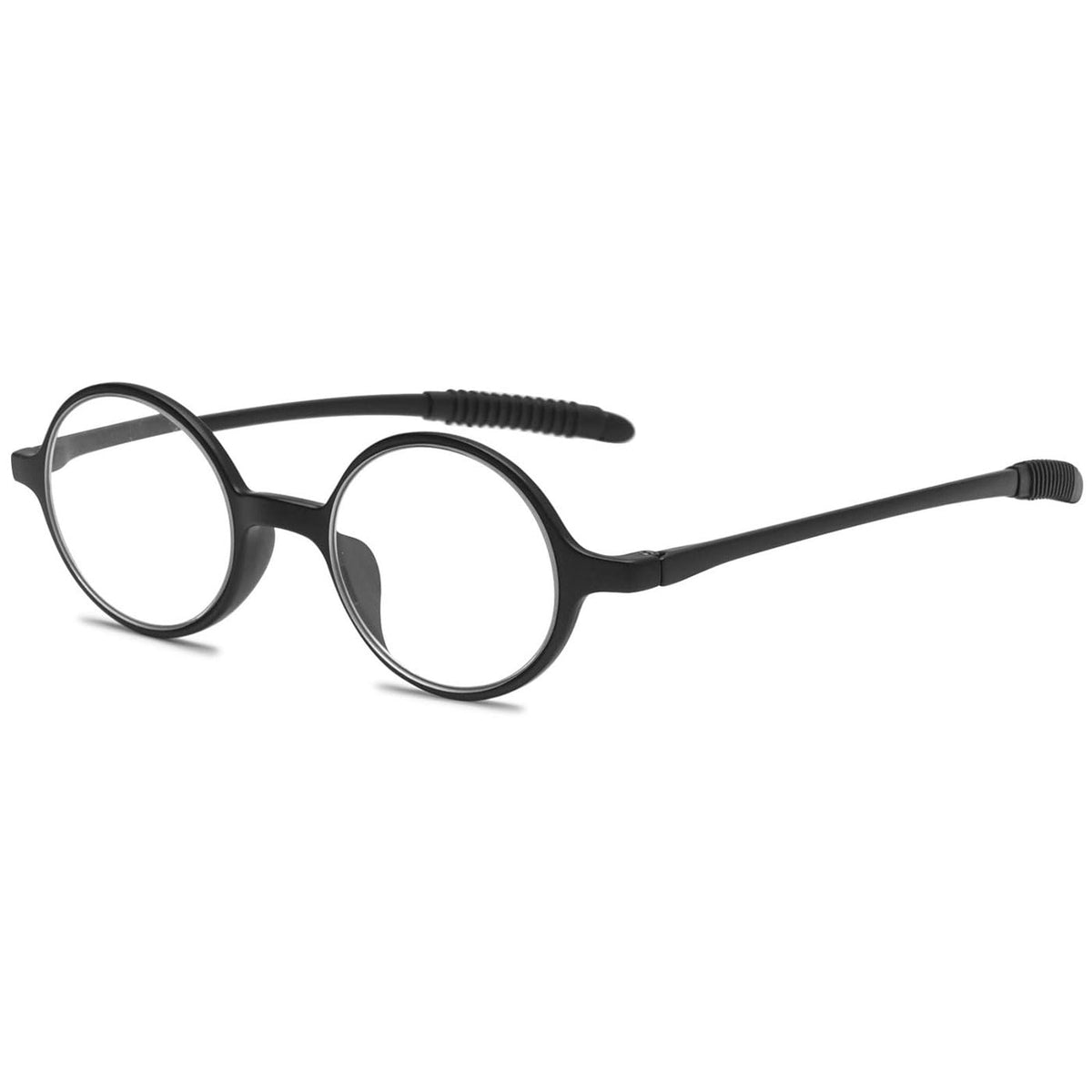 ABETOS Small Round Reading Glasses Retro Mini TR90 Flexible Lightweight Vintage Computer Readers for Men Women, Matte Black 1.0