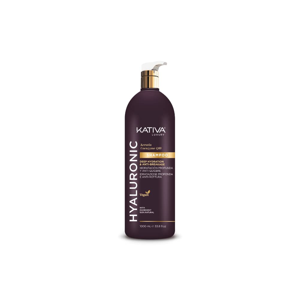 Kativa Luxe hyaluronic Acid Shampoo, Keratin + coenzyme Q10 | deep Moisture Supply & hyaluronic Acid, Vegan, 1 l