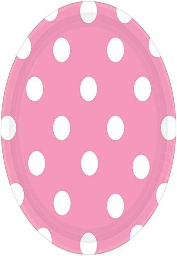 Amscan Dots Round Plates Party Supplies, 8 pieces, New Pink/White