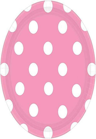 Amscan Dots Round Plates Party Supplies, 8 pieces, New Pink/White