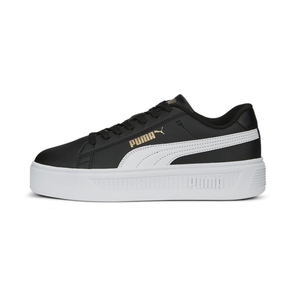 PUMA Womens Smash Platform V3 Sneaker, PUMA Womens Black-PUMA Womens White-PUMA Womens Gold, 9.5