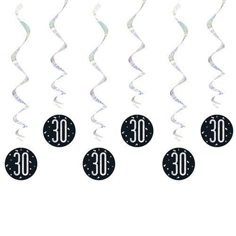 Unique 83785 Black Prismatic 30th Birthday Hanging Decorations,32" 6 Pcs, Age 30