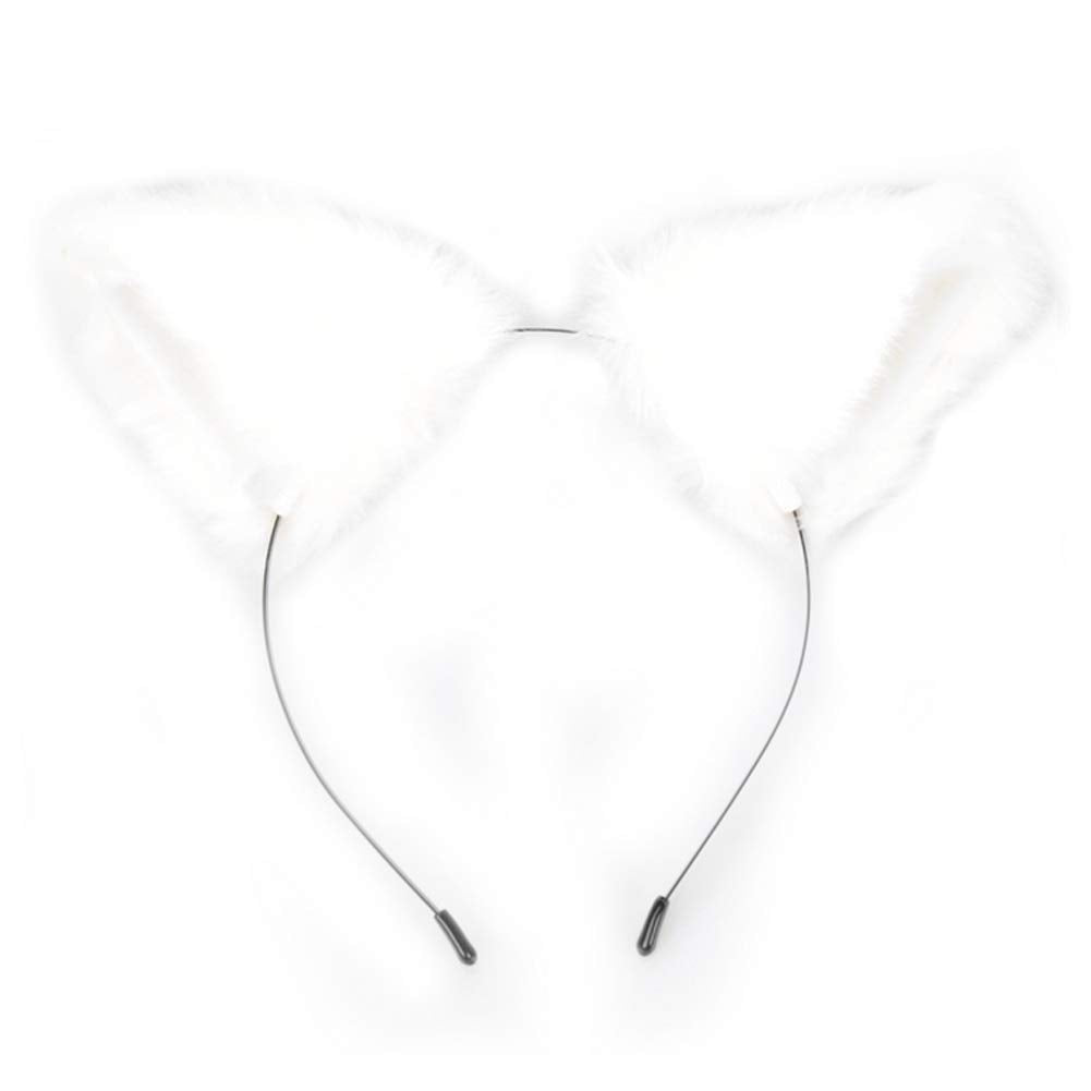 lasenersm 1 Piece Cat-Fox Long Fur Ears Headband Cute Cat-Fox Long Fur Ears Anime Cosplay Headband for Anime Cosplay Party Costume Halloween Party White Fluff with White Inside