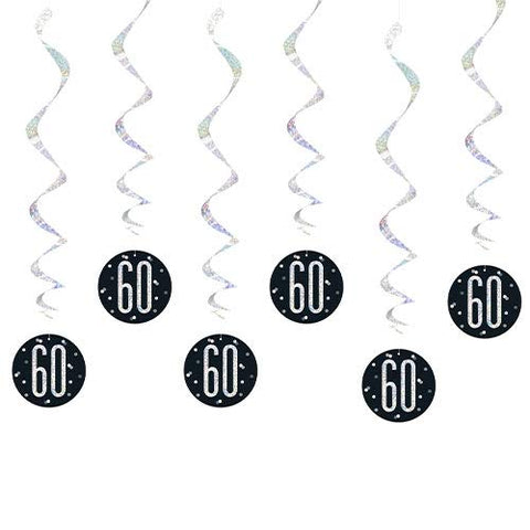 Unique 83788 Black Prismatic 60th Birthday Hanging Decorations,32" 6 Pcs, Age 60