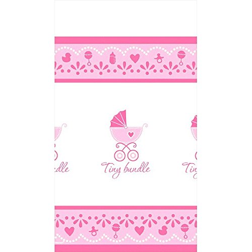 Amscan Sweet Celebrate Baby Girl Plastic Table Cover, 54 x 102, Pink/White