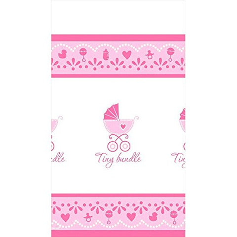 Amscan Sweet Celebrate Baby Girl Plastic Table Cover, 54 x 102, Pink/White