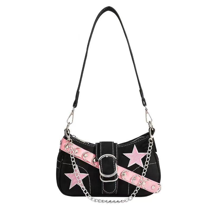 Uchyius Cute Y2k Purse, Black y2k Shoulder Bag Crossbody Purse, Y2K Accessories Goth Punk Style Bag for Women Girl (Style-2)