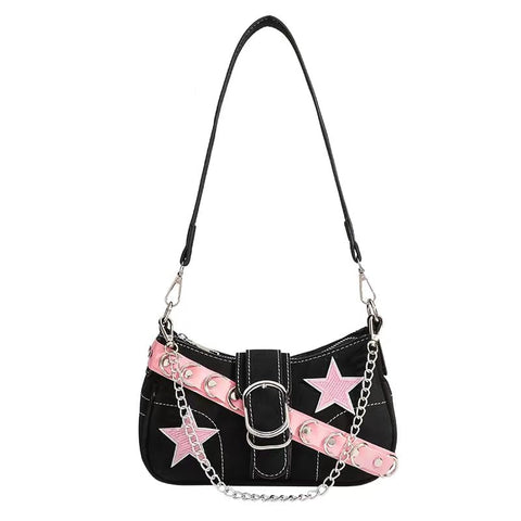 Uchyius Cute Y2k Purse, Black y2k Shoulder Bag Crossbody Purse, Y2K Accessories Goth Punk Style Bag for Women Girl (Style-2)