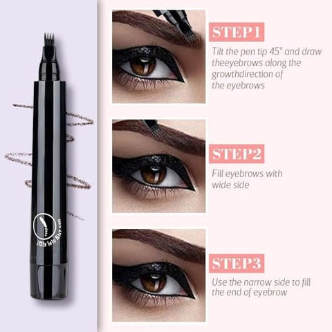 Generic Magic Eyebrow Pencil, 3D Waterproof Microblading Eyebrow Pencil Contouring Pen, 4 Tipped Precise Brow Pen, Fine Stroke Microblading Eyebrow Pencil Natural (N3-02#-Dark Brown)