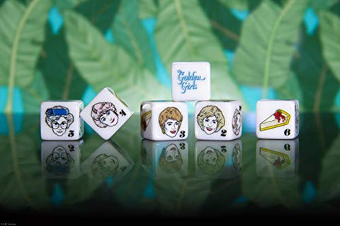 USAOPOLY The Golden Girls Dice Set | Collectible d6 Dice Featuring Characters & References - The Golden Girls Logo, Rose, Sophia, Blanche, Dorothy, and Cheesecake | Officially Licensed 6-Sided Dice