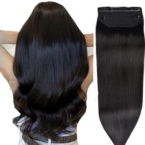 DIYOMO Halo Hair Extensions - Halo Hair Extensions Real Human Hair Jet black Hair Extensions Transparent Adjustable Size Removable Secure?Halo Extensions Real Human Hai, #1 70g 12lnch