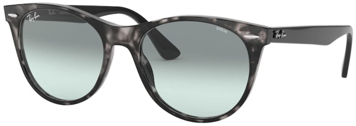 Ray-Ban Rb2185f Wayfarer II Low Bridge Fit Polarized Round Sunglasses, Grey Havana/Photochromic Azure Gradient Blue, 55 mm