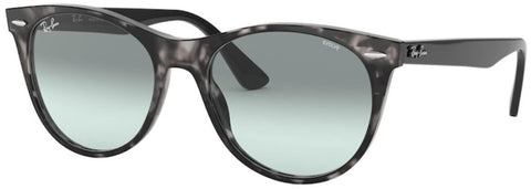 Ray-Ban Rb2185f Wayfarer II Low Bridge Fit Polarized Round Sunglasses, Grey Havana/Photochromic Azure Gradient Blue, 55 mm