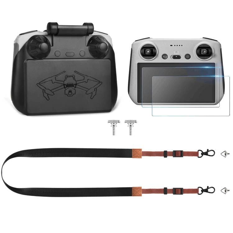 Mini 3 Pro 2 in 1 Sun Hood RC Protector Sunshade + Tempered Glass Screen Protector Film (2pcs) + Neck Lanyard/Strap for DJI Mini 3 Pro/Mini 3/Mavic 3 Classic/Mavic 3 Pro RC Accessories