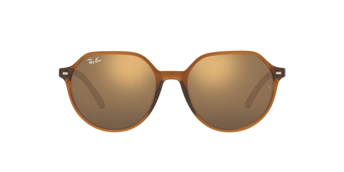 Ray-Ban RB2195 Thalia Square Sunglasses, Transparent Brown/Light Brown Mirrored Gold, 55 mm