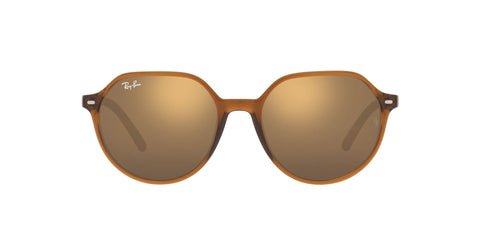 Ray-Ban RB2195 Thalia Square Sunglasses, Transparent Brown/Light Brown Mirrored Gold, 55 mm