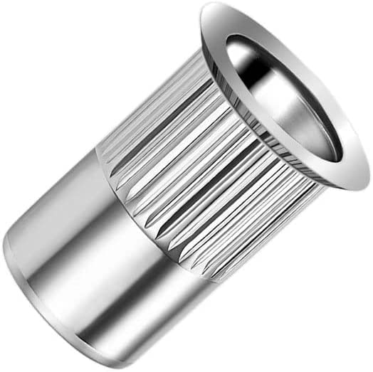 M4 Blind Rivet Nuts, Countersunk Head, Grooved Round Body, Open-ended Threaded Insert, 4mm Nutsert, Zinc Plated Steel Knurled Rivnut, Rivsert for Steel, Alloy, Copper, Plastic, Fiberglass (10 pcs.)