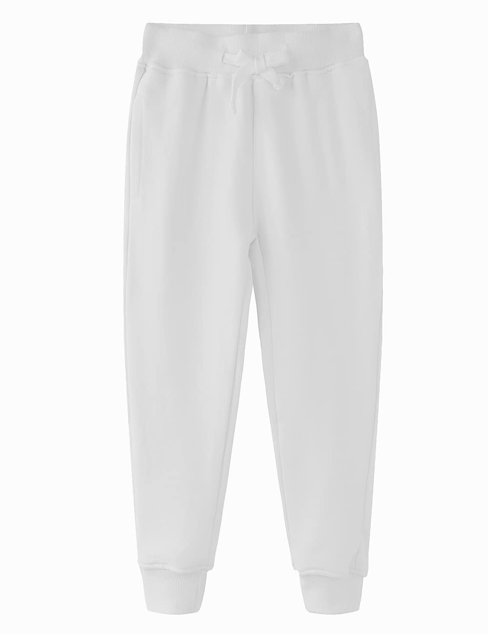 Spring&Gege Kidsâ€™ Solid Athletic Sweatpants Basic Active Pants Sportswear with Deep Pockets, White, 5-6 Years