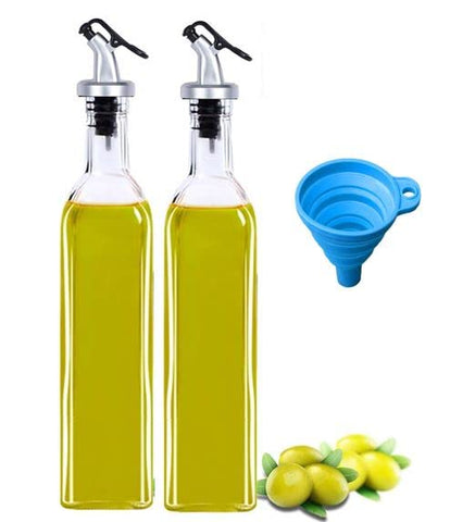 Xariya Oil and Vinegar Dispenser Bottle for Kitchen, Glass Oil Bottle, Kitchen Oil Container, Oil Pourer with Funnel (Pack of 2pc Oil Bottle + 1 Pc Funnel)