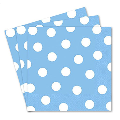 Pastel Blue Dots Luncheon Napkin Color Party Tableware, 6.5" x 6.5", Pack of 16