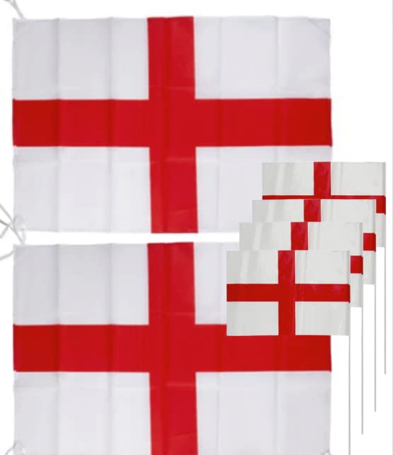 Euro 2024 Football Decorations X2 St George England Flags with String 76cm x 50cm PLUS x4 St George Plastic Hand Flags with Sticks 12ÃƒÆ’Ã‚Â¢ÃƒÂ¢Ã¢â‚¬Å¡Ã‚Â¬Ãƒâ€šÃ‚Â x 8ÃƒÆ’Ã‚Â¢ÃƒÂ¢Ã¢â‚¬Å¡Ã‚Â¬Ãƒâ€šÃ‚Â